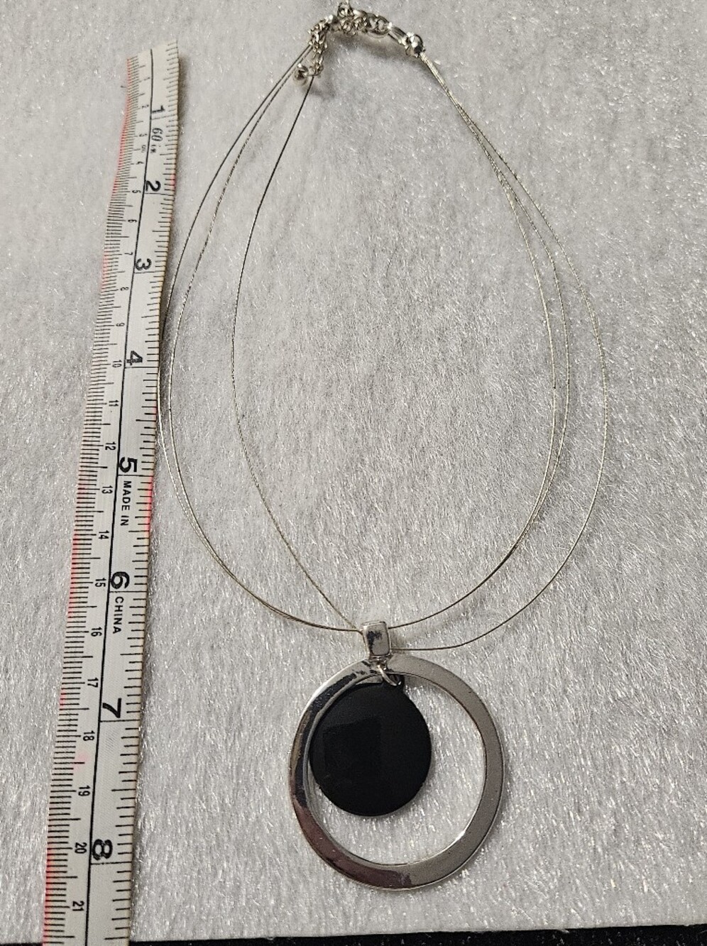 Modern Silver-Tone Necklace with Black And White Pendant